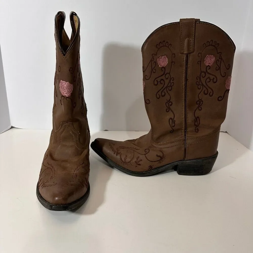 Shyanne Western Boots Embroidered Brown Floral Cowgirl | Girls Size 5